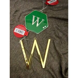 Ashland Christmas Noel Monogram Letter W Ornament Set Gold Rhinestone Green